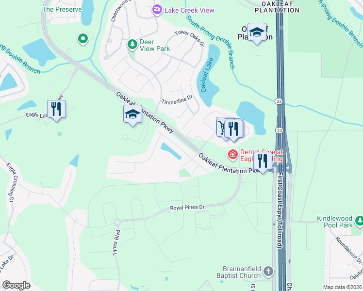 map of restaurants, bars, coffee shops, grocery stores, and more near 3814 Chasing Falls Road in Orange Park