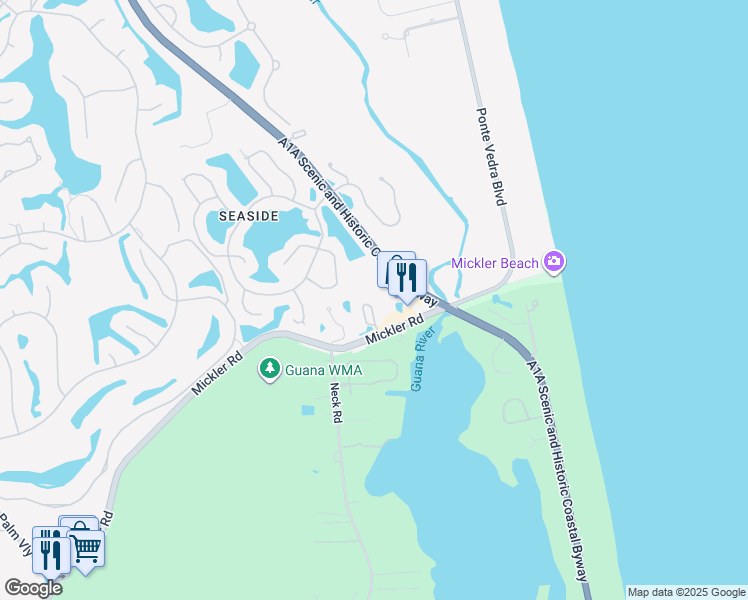 map of restaurants, bars, coffee shops, grocery stores, and more near 1102 A1A North in Ponte Vedra Beach