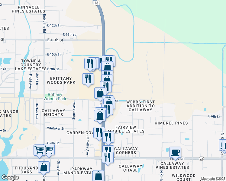 map of restaurants, bars, coffee shops, grocery stores, and more near 5984 Callaway Circle in Panama City