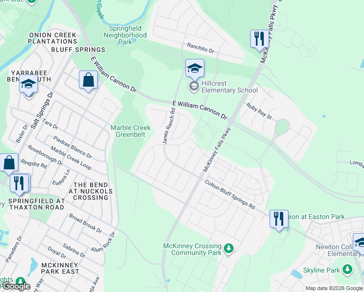 map of restaurants, bars, coffee shops, grocery stores, and more near 7200 Ondantra Bend in Austin