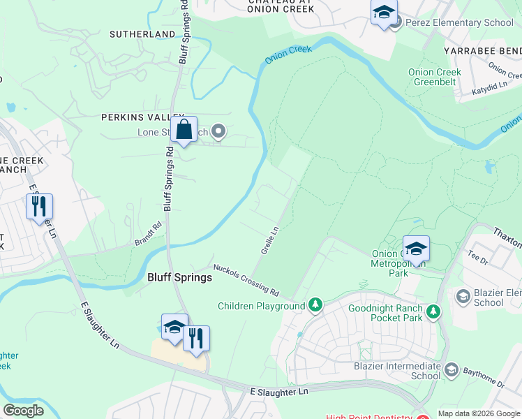 map of restaurants, bars, coffee shops, grocery stores, and more near 8600 Grelle Lane in Austin