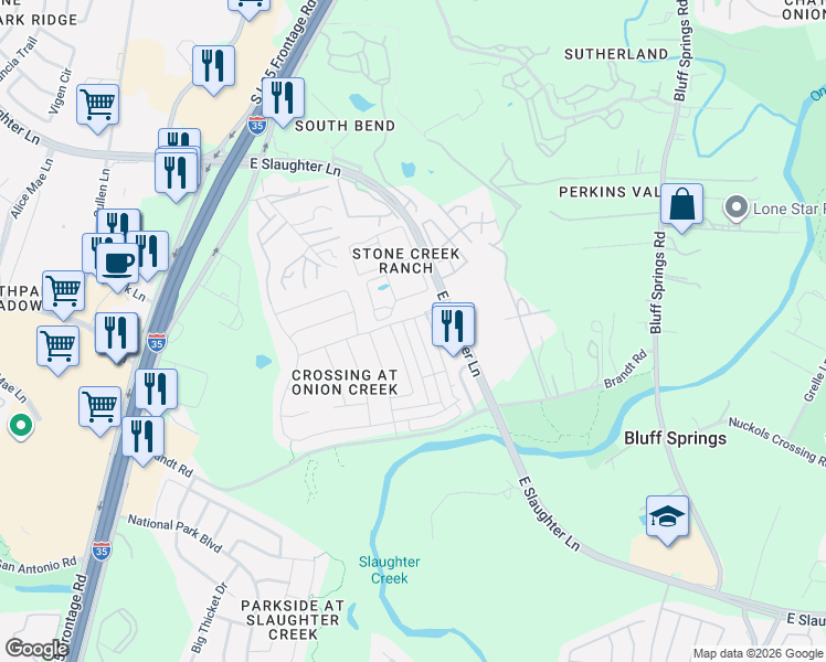 map of restaurants, bars, coffee shops, grocery stores, and more near 2317 1/2 Narrow Glen Parkway in Austin