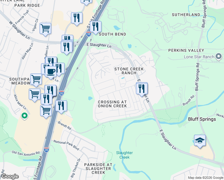 map of restaurants, bars, coffee shops, grocery stores, and more near 2110 Charlotte Estates Drive in Austin