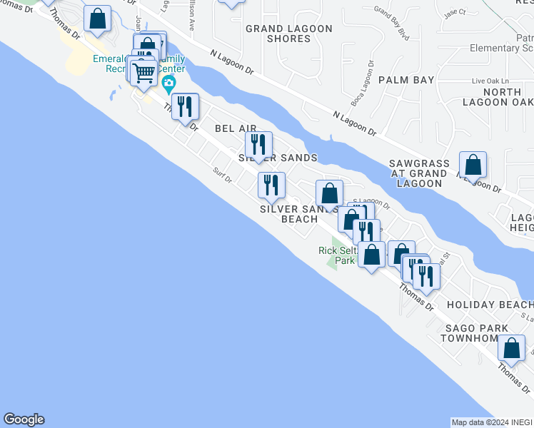 map of restaurants, bars, coffee shops, grocery stores, and more near 8011 Surf Drive in Panama City Beach