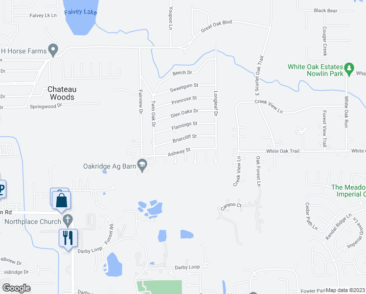 map of restaurants, bars, coffee shops, grocery stores, and more near 1414 Ashway Street in Conroe