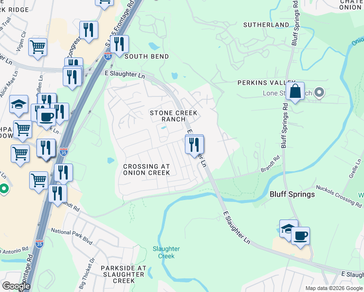 map of restaurants, bars, coffee shops, grocery stores, and more near 9205 Rowlands Sayle Road in Austin