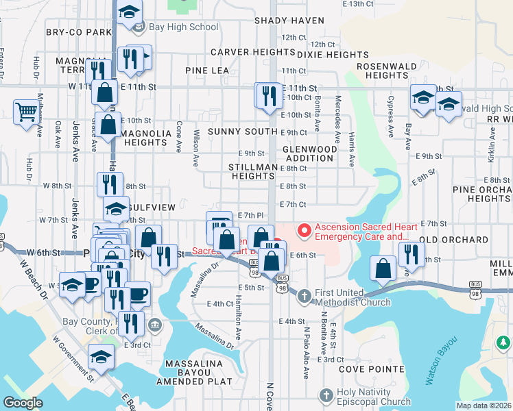 map of restaurants, bars, coffee shops, grocery stores, and more near in Panama City