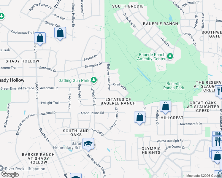 map of restaurants, bars, coffee shops, grocery stores, and more near 3009 Onslow Drive in Austin