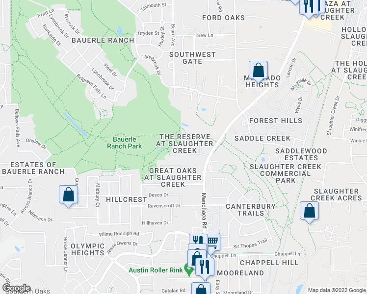 map of restaurants, bars, coffee shops, grocery stores, and more near 10828 Gerald Allen Loop in Austin