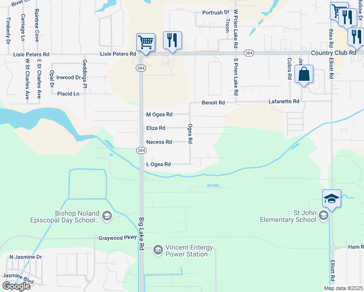 map of restaurants, bars, coffee shops, grocery stores, and more near 3400-3458 Necess Rd in Lake Charles