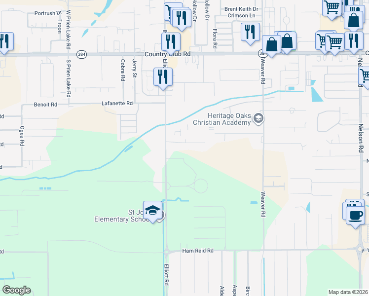 map of restaurants, bars, coffee shops, grocery stores, and more near 5257 Elliott Road in Lake Charles