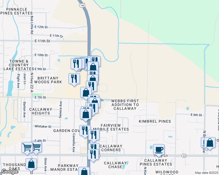 map of restaurants, bars, coffee shops, grocery stores, and more near 5908 Callaway Circle in Panama City