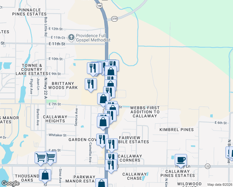 map of restaurants, bars, coffee shops, grocery stores, and more near 5984 Callaway Circle in Panama City