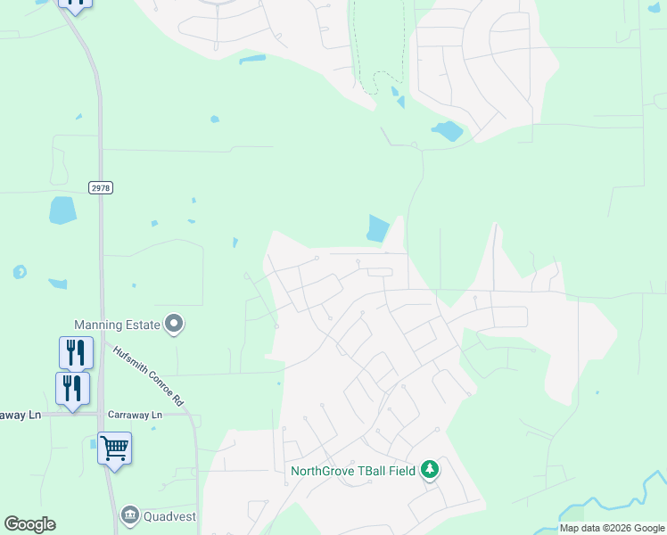map of restaurants, bars, coffee shops, grocery stores, and more near 7826 Axis Ridge Dr in Magnolia