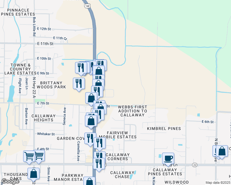 map of restaurants, bars, coffee shops, grocery stores, and more near 5908 Callaway Circle in Panama City