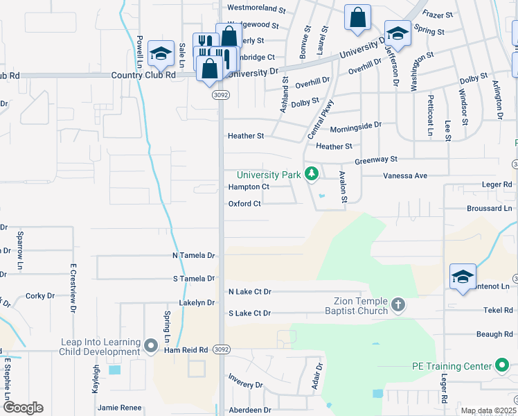 map of restaurants, bars, coffee shops, grocery stores, and more near 301 Oxford Ct in Lake Charles