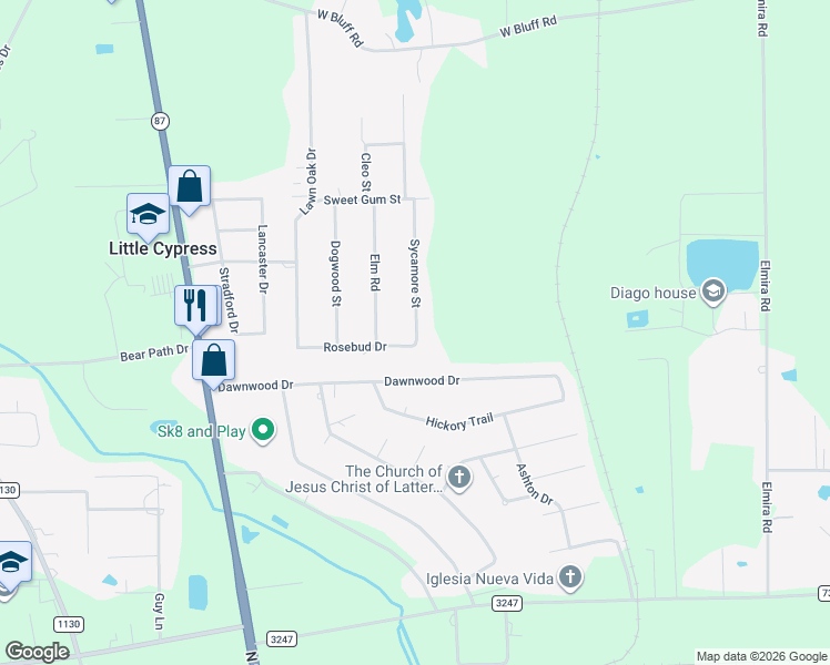 map of restaurants, bars, coffee shops, grocery stores, and more near 2824 Sycamore Street in Orange