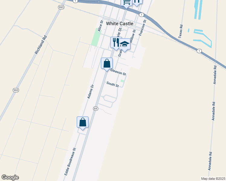 map of restaurants, bars, coffee shops, grocery stores, and more near 54905 South Street in White Castle
