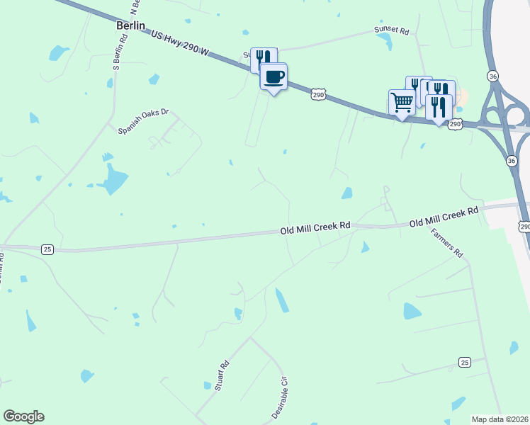 map of restaurants, bars, coffee shops, grocery stores, and more near 2908 Old Mill Creek Road in Brenham