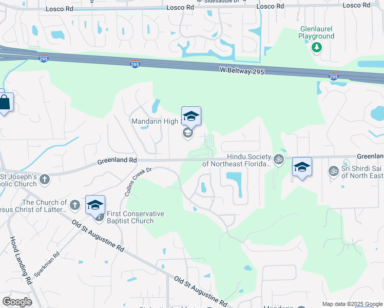 map of restaurants, bars, coffee shops, grocery stores, and more near 4831 Greenland Road in Jacksonville