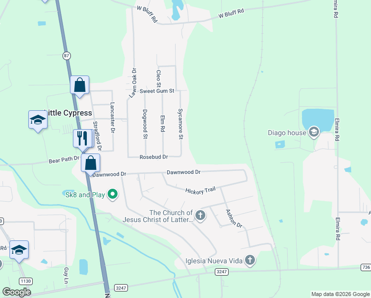 map of restaurants, bars, coffee shops, grocery stores, and more near 2824 Sycamore Street in Orange