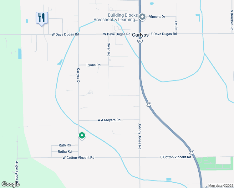 map of restaurants, bars, coffee shops, grocery stores, and more near in Sulphur