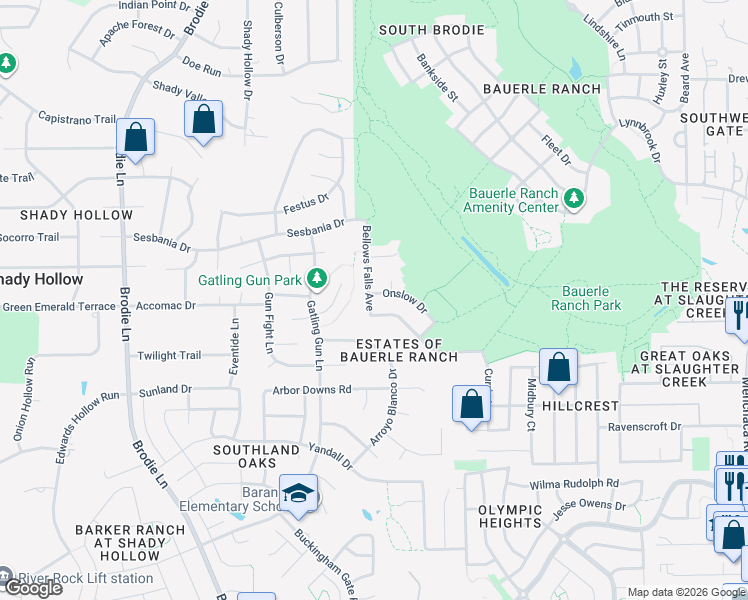 map of restaurants, bars, coffee shops, grocery stores, and more near 3009 Onslow Drive in Austin