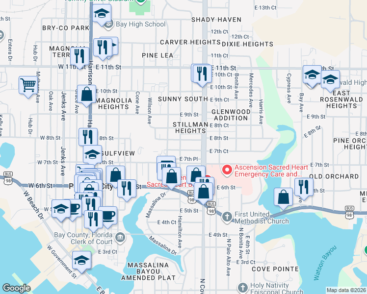 map of restaurants, bars, coffee shops, grocery stores, and more near in Panama City