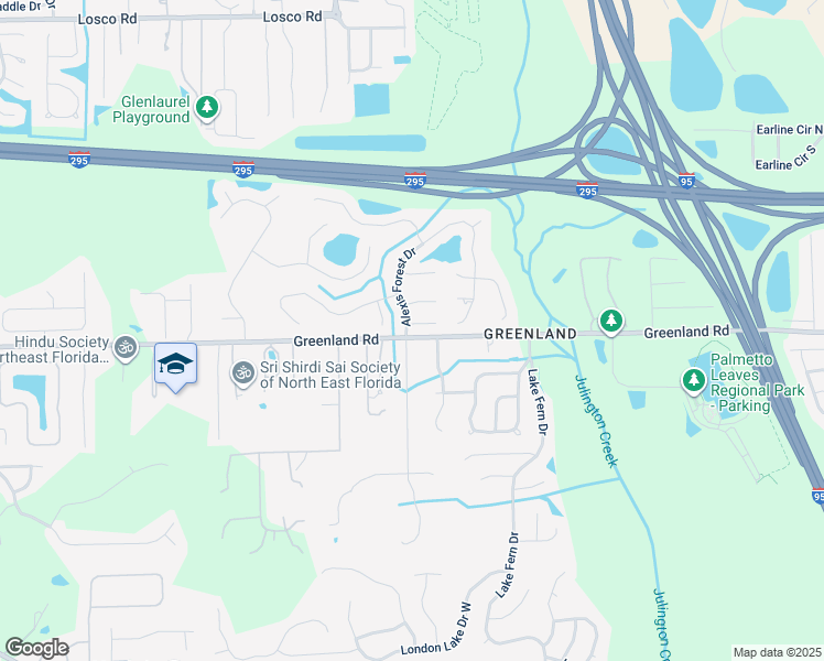 map of restaurants, bars, coffee shops, grocery stores, and more near 5506 Alexis Forest Lane in Jacksonville