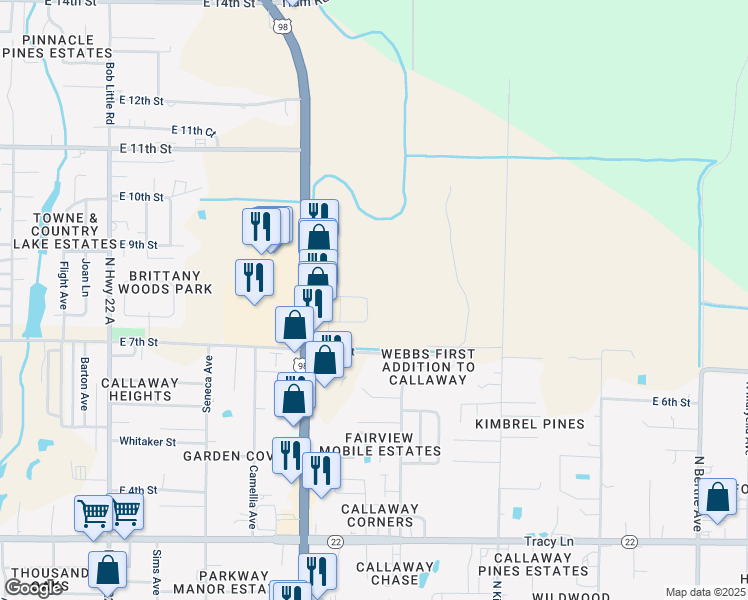 map of restaurants, bars, coffee shops, grocery stores, and more near 5908 Callaway Circle in Panama City