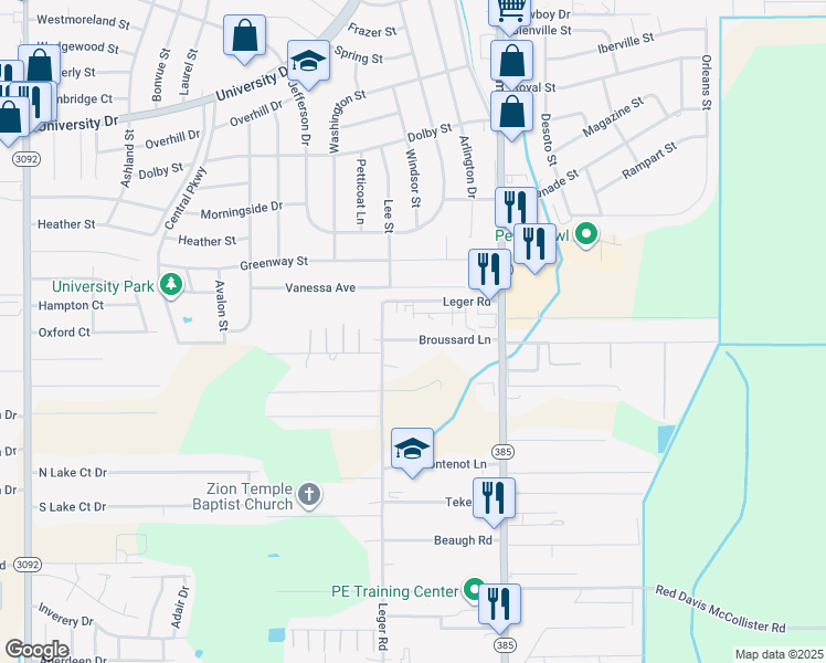 map of restaurants, bars, coffee shops, grocery stores, and more near 321 Broussard Lane in Lake Charles