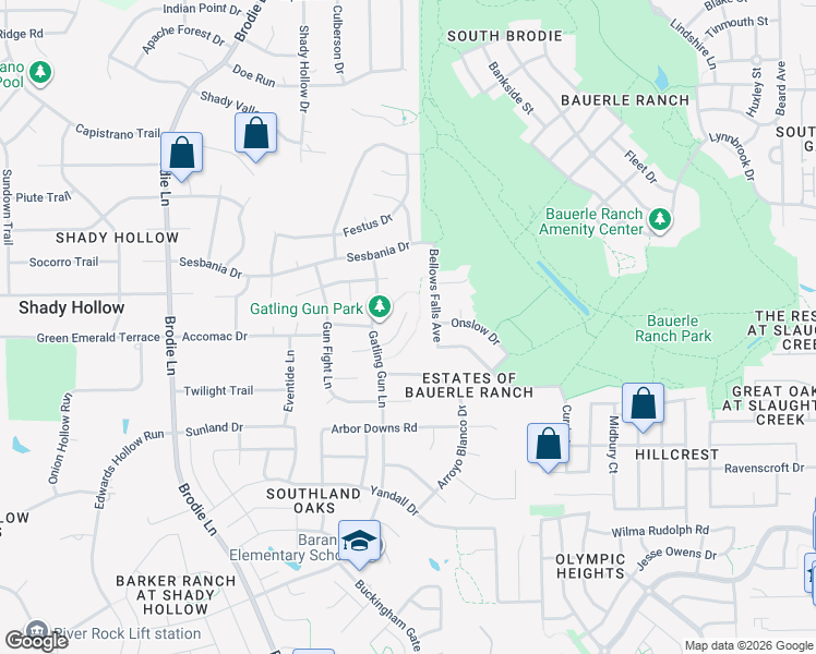 map of restaurants, bars, coffee shops, grocery stores, and more near 2909 Six Gun Trail in Austin
