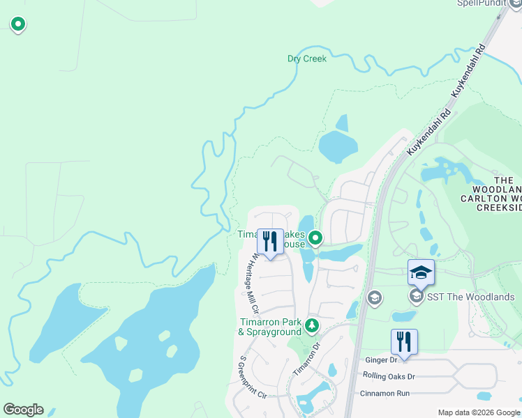 map of restaurants, bars, coffee shops, grocery stores, and more near 110 Wood Drake Place in Tomball
