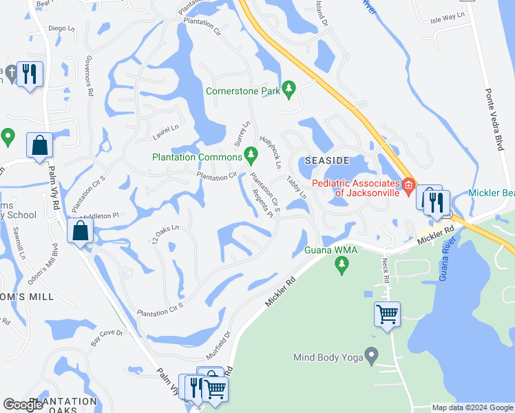map of restaurants, bars, coffee shops, grocery stores, and more near 110 Regents Place in Ponte Vedra Beach