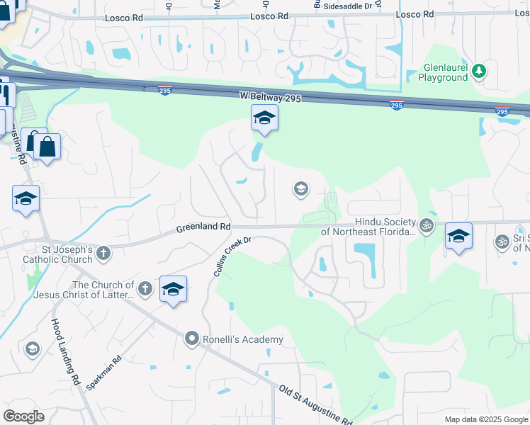 map of restaurants, bars, coffee shops, grocery stores, and more near 4811 Wandering Pines Trail South in Jacksonville