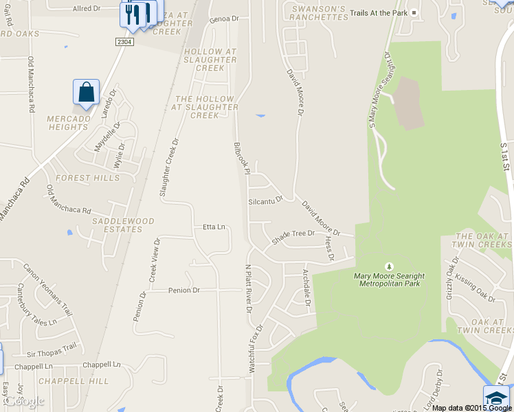 map of restaurants, bars, coffee shops, grocery stores, and more near 907 Silcantu Drive in Austin