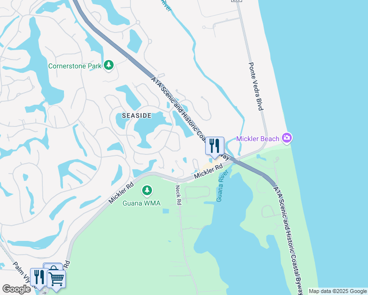 map of restaurants, bars, coffee shops, grocery stores, and more near 136 Seaside Circle in Ponte Vedra Beach