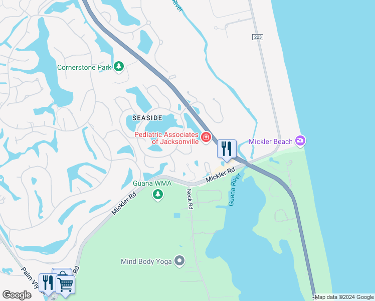 map of restaurants, bars, coffee shops, grocery stores, and more near 157 Seaside Circle in Ponte Vedra Beach