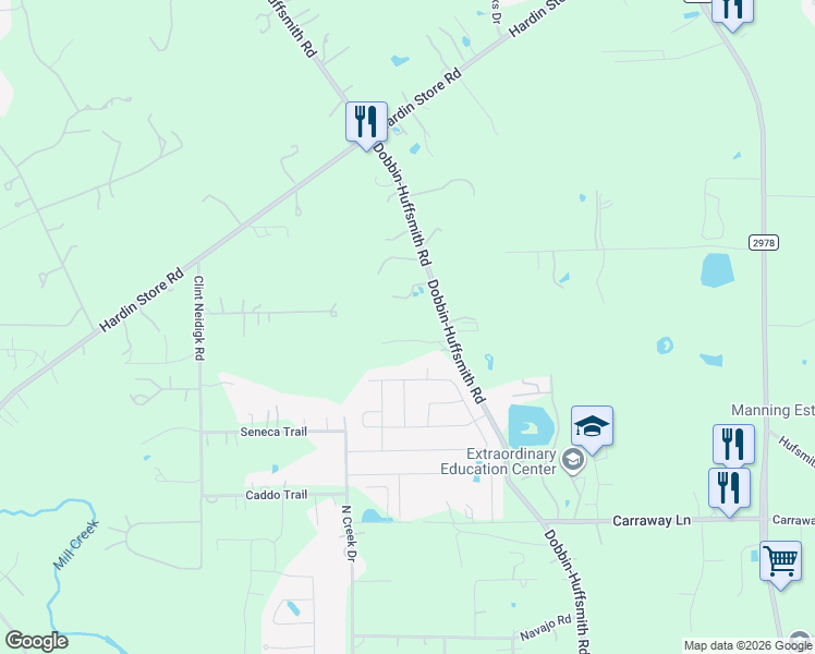 map of restaurants, bars, coffee shops, grocery stores, and more near 27811 Dobbin Hufsmith Road in Magnolia