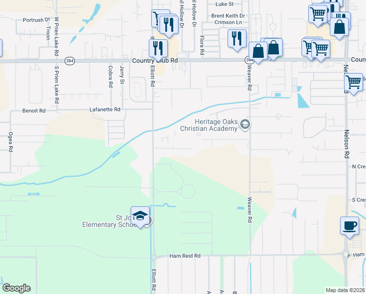 map of restaurants, bars, coffee shops, grocery stores, and more near 5257 Elliott Road in Lake Charles