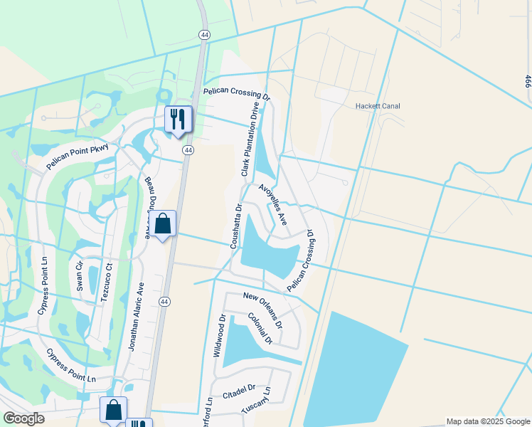 map of restaurants, bars, coffee shops, grocery stores, and more near 41126 Bayou Segnette Avenue in Gonzales