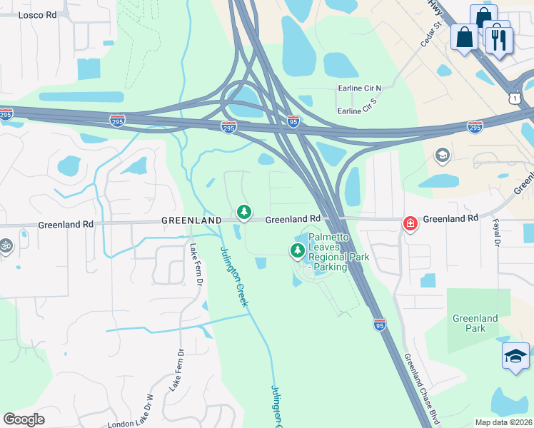 map of restaurants, bars, coffee shops, grocery stores, and more near in Jacksonville