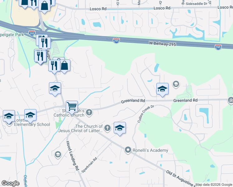 map of restaurants, bars, coffee shops, grocery stores, and more near 11565 Lois Cross Drive in Jacksonville