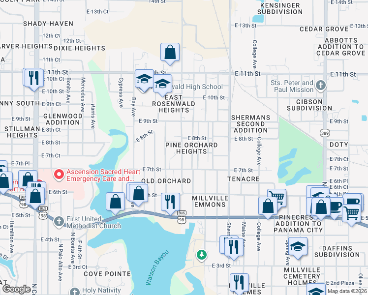 map of restaurants, bars, coffee shops, grocery stores, and more near 1610 East 7th Plaza in Panama City
