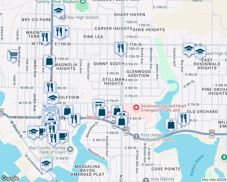map of restaurants, bars, coffee shops, grocery stores, and more near in Panama City