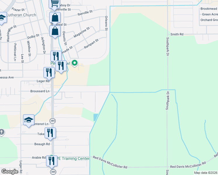 map of restaurants, bars, coffee shops, grocery stores, and more near 1032 Link Rd in Lake Charles