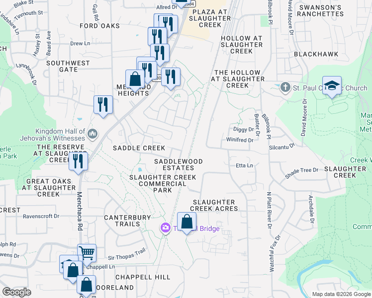 map of restaurants, bars, coffee shops, grocery stores, and more near 10337 Garbacz Drive in Austin