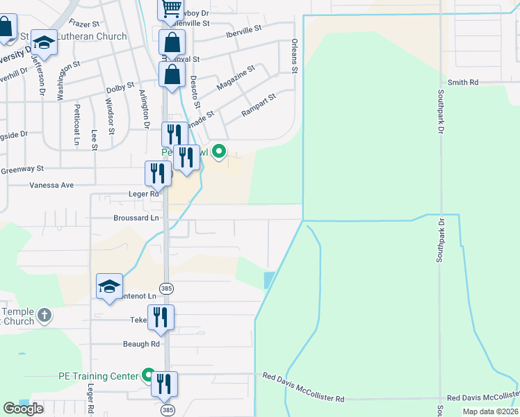 map of restaurants, bars, coffee shops, grocery stores, and more near 930 Link Road in Lake Charles