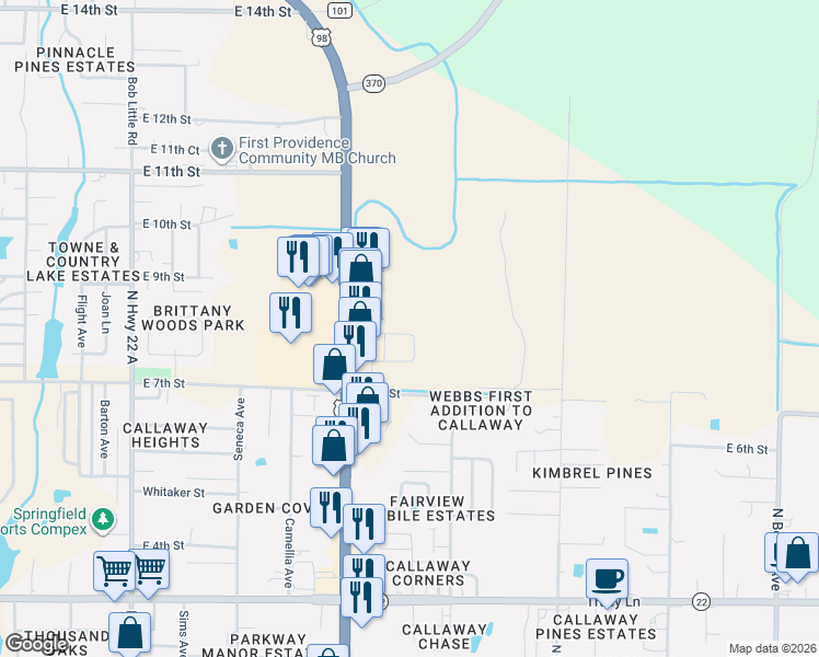 map of restaurants, bars, coffee shops, grocery stores, and more near 5908 Callaway Circle in Panama City