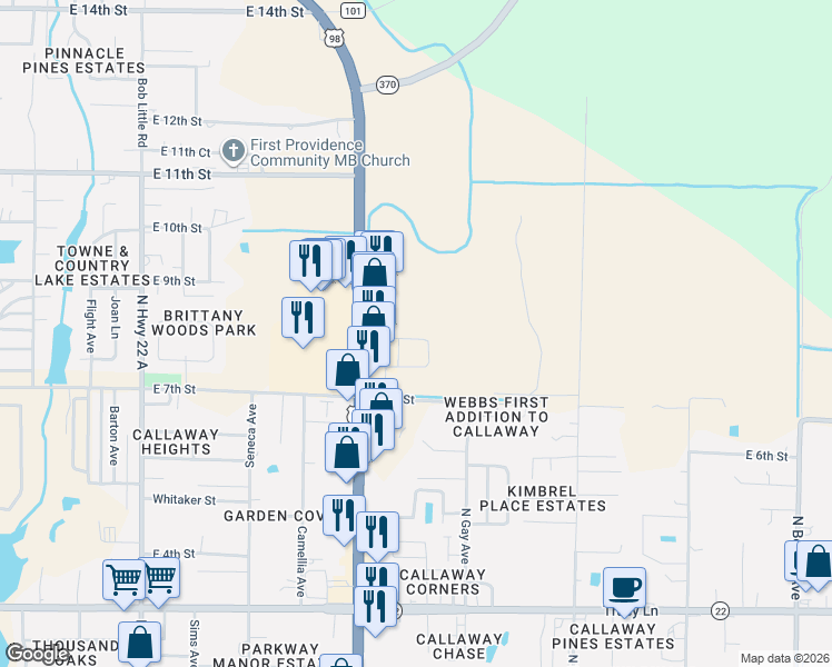 map of restaurants, bars, coffee shops, grocery stores, and more near 5908 Callaway Circle in Panama City